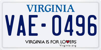 VA license plate VAE0496