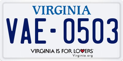 VA license plate VAE0503