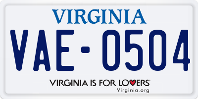 VA license plate VAE0504