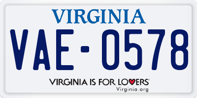 VA license plate VAE0578