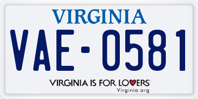 VA license plate VAE0581