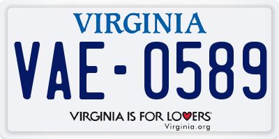 VA license plate VAE0589