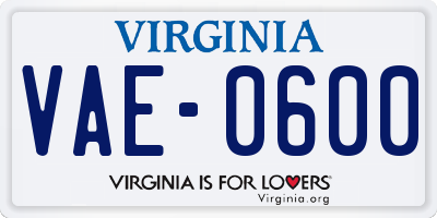 VA license plate VAE0600