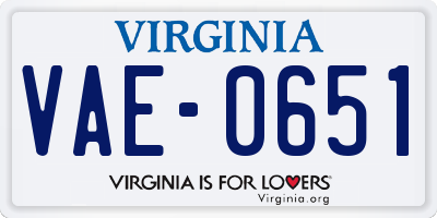 VA license plate VAE0651