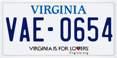 VA license plate VAE0654