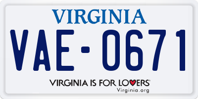VA license plate VAE0671