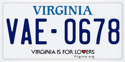 VA license plate VAE0678