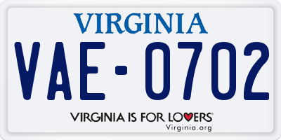 VA license plate VAE0702