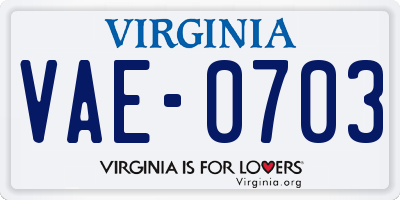 VA license plate VAE0703