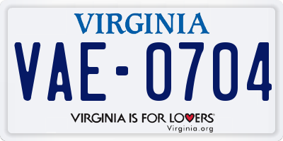 VA license plate VAE0704