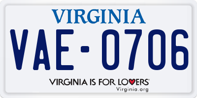 VA license plate VAE0706