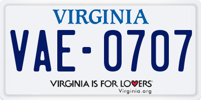 VA license plate VAE0707