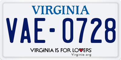 VA license plate VAE0728