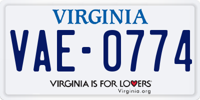 VA license plate VAE0774