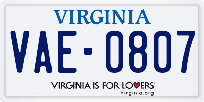 VA license plate VAE0807