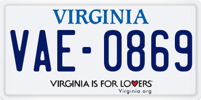 VA license plate VAE0869