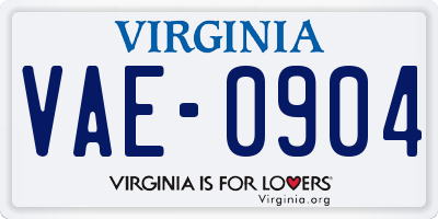 VA license plate VAE0904
