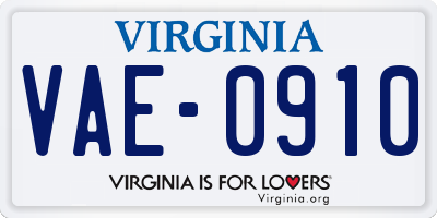 VA license plate VAE0910