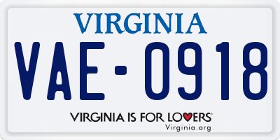 VA license plate VAE0918