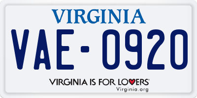 VA license plate VAE0920
