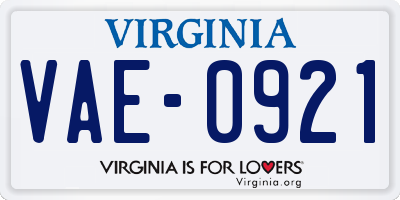 VA license plate VAE0921