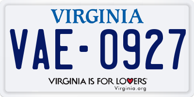 VA license plate VAE0927
