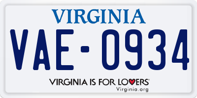 VA license plate VAE0934