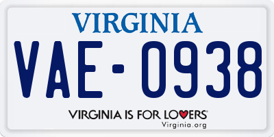 VA license plate VAE0938