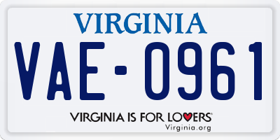 VA license plate VAE0961