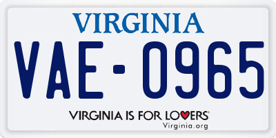 VA license plate VAE0965