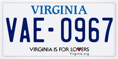 VA license plate VAE0967