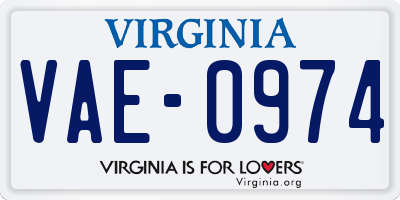 VA license plate VAE0974