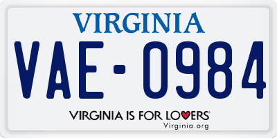 VA license plate VAE0984