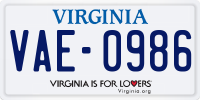 VA license plate VAE0986