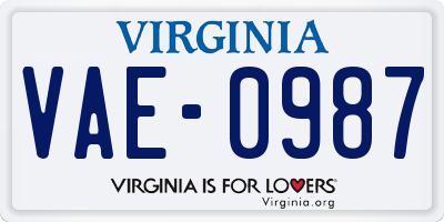 VA license plate VAE0987