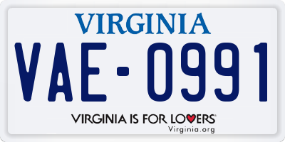VA license plate VAE0991