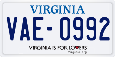 VA license plate VAE0992