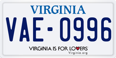 VA license plate VAE0996