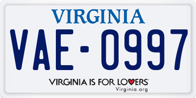VA license plate VAE0997