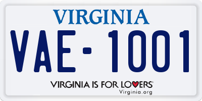 VA license plate VAE1001