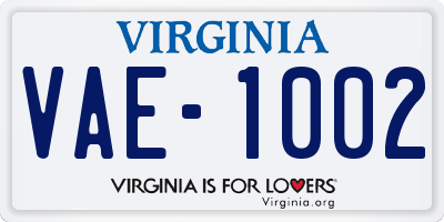 VA license plate VAE1002