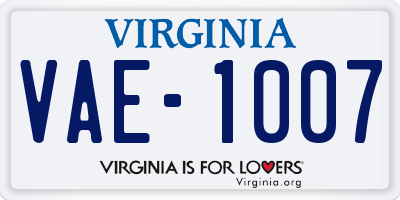 VA license plate VAE1007