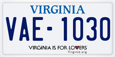 VA license plate VAE1030