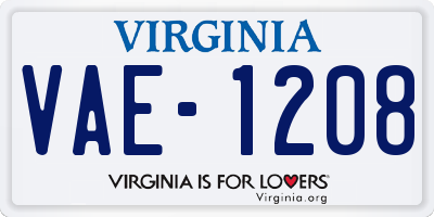 VA license plate VAE1208