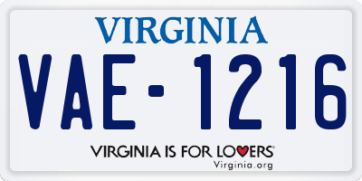VA license plate VAE1216