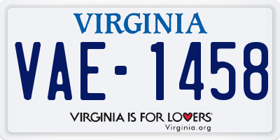 VA license plate VAE1458