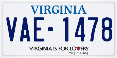 VA license plate VAE1478
