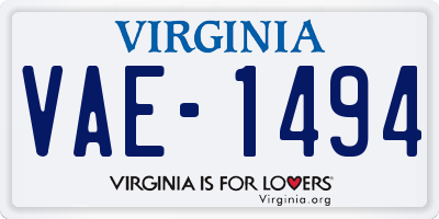 VA license plate VAE1494