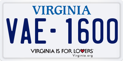 VA license plate VAE1600