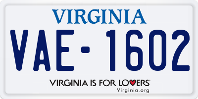 VA license plate VAE1602